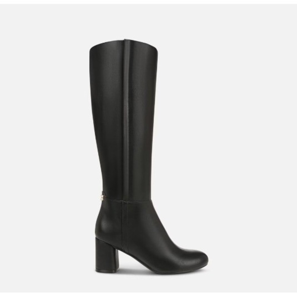 Naturalizer Loving Black Tall Knee High Block Heel Boots Gold Logo‎ Sz 9M NEW